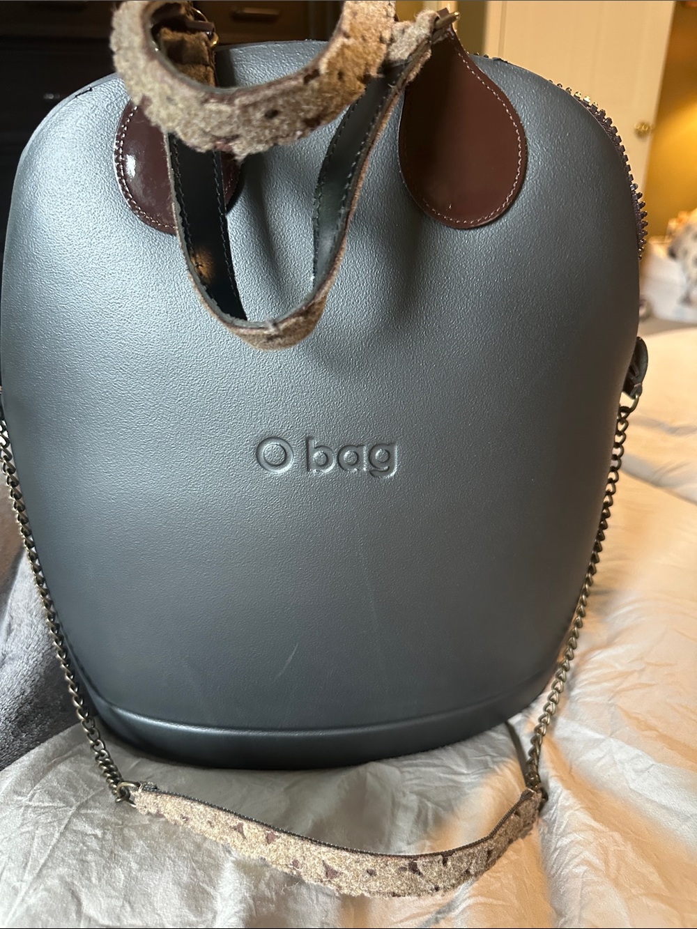 O bag Women’s Gray Satchel with Chain Strap